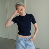 SIKN2029 cotton crop cable knit_Dark navy