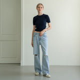 SIKN2029 cotton crop cable knit_Dark navy