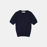 SIKN2029 cotton crop cable knit_Dark navy