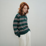 SIKN2136 Classic Stripe Collar Knit_Deep green