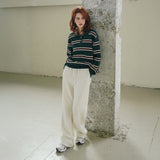 SIKN2136 Classic Stripe Collar Knit_Deep green
