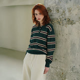 SIKN2136 Classic Stripe Collar Knit_Deep green