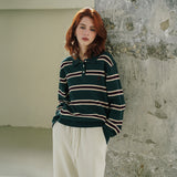 SIKN2136 Classic Stripe Collar Knit_Deep green