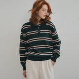 SIKN2136 Classic Stripe Collar Knit_Deep green