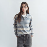 SIKN2136 Classic Stripe Collar Knit_Melange gray