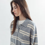 SIKN2136 Classic Stripe Collar Knit_Melange gray