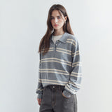 SIKN2136 Classic Stripe Collar Knit_Melange gray