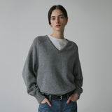 SIKN2156 Wool Blend Loose V-Neck Knit_Melange gray