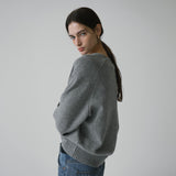 SIKN2156 Wool Blend Loose V-Neck Knit_Melange gray