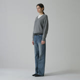 SIKN2156 Wool Blend Loose V-Neck Knit_Melange gray