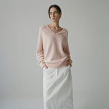 SIKN2156 Wool Blend Loose V-Neck Knit_Light Pink