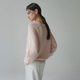 SIKN2156 Wool Blend Loose V-Neck Knit_Light Pink