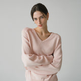SIKN2156 Wool Blend Loose V-Neck Knit_Light Pink