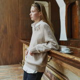 SIKN2156 Wool Blend Loose V-Neck Knit_Beige