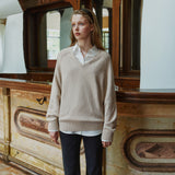 SIKN2156 Wool Blend Loose V-Neck Knit_Beige