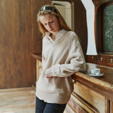 SIKN2156 Wool Blend Loose V-Neck Knit_Beige