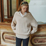 SIKN2156 Wool Blend Loose V-Neck Knit_Beige
