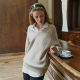 SIKN2156 Wool Blend Loose V-Neck Knit_Beige