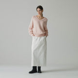 SIKN2156 Wool Blend Loose V-Neck Knit_Light Pink