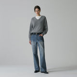 SIKN2156 Wool Blend Loose V-Neck Knit_Melange gray