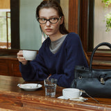 SIKN2156 Wool Blend Loose V-Neck Knit_Navy