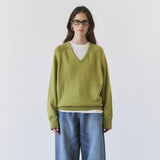 SIKN2156 Wool Blend Loose V-Neck Knit_Olive