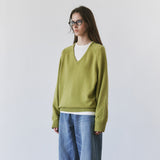 SIKN2156 Wool Blend Loose V-Neck Knit_Olive