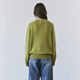SIKN2156 Wool Blend Loose V-Neck Knit_Olive