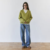 SIKN2156 Wool Blend Loose V-Neck Knit_Olive