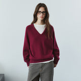 SIKN2156 Wool Blend Loose V-Neck Knit_Wine