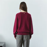 SIKN2156 Wool Blend Loose V-Neck Knit_Wine