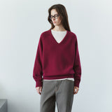 SIKN2156 Wool Blend Loose V-Neck Knit_Wine