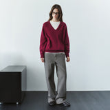 SIKN2156 Wool Blend Loose V-Neck Knit_Wine