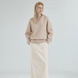 SIKN2170 Loose Fit V-Neck Heavy Knit_Light beige