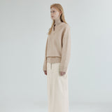 SIKN2170 Loose Fit V-Neck Heavy Knit_Light beige