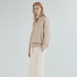 SIKN2170 Loose Fit V-Neck Heavy Knit_Light beige