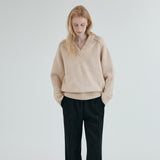 SIKN2170 Loose Fit V-Neck Heavy Knit_Light beige