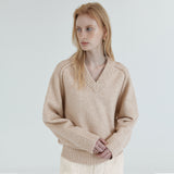 SIKN2170 Loose Fit V-Neck Heavy Knit_Light beige