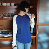 SIKN2176 Waffle Raglan Color Block Knit_Mix Blue