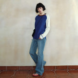 SIKN2176 Waffle Raglan Color Block Knit_Mix Blue