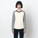 SIKN2176 Waffle Raglan Color Block Knit_Mix cream