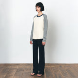 SIKN2176 Waffle Raglan Color Block Knit_Mix cream