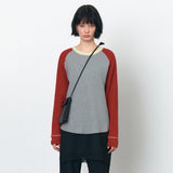 SIKN2176 Waffle Raglan Color Block Knit_Mix gray