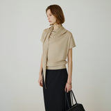 SIKN2178 Cowl Scarf Knit Top_Beige