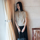 SIKN2178 Cowl Scarf Knit Top_Beige