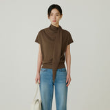 SIKN2178 Cowl Scarf Knit Top_Brown
