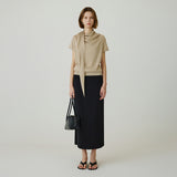 SIKN2178 Cowl Scarf Knit Top_Beige