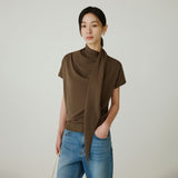 SIKN2178 Cowl Scarf Knit Top_Brown