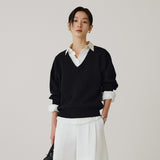 SIKN2181 Balloon V-Neck Loose Fit Knit_Black