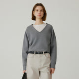 SIKN2181 Balloon V-neck Loose Fit Knit_Melange gray